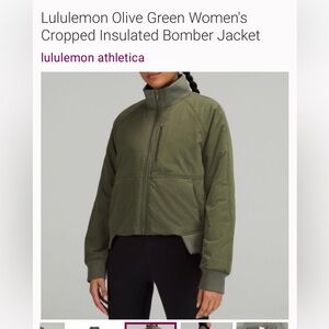 Lululemon Olive Green Women's Cropped Insulated Bomber Jacket retail $198